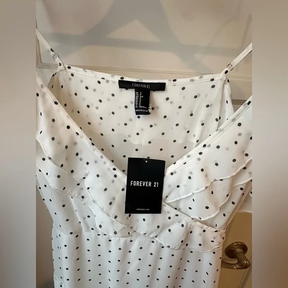 NWT Black and White Polka Dot Off-Shoulder Ruffled Maxi Dress, Size S - Picture 5 of 8